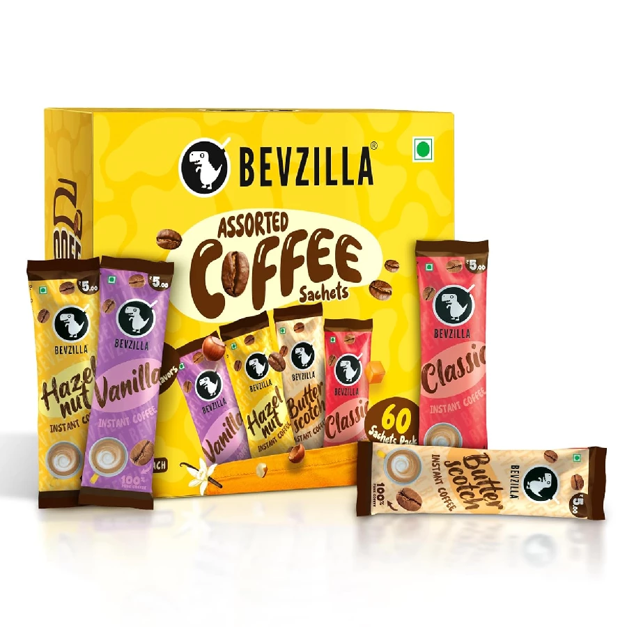 Bevzilla 60 Instant Coffee Powder Sachets(4 Flavours), 60 Sachets-1.webp